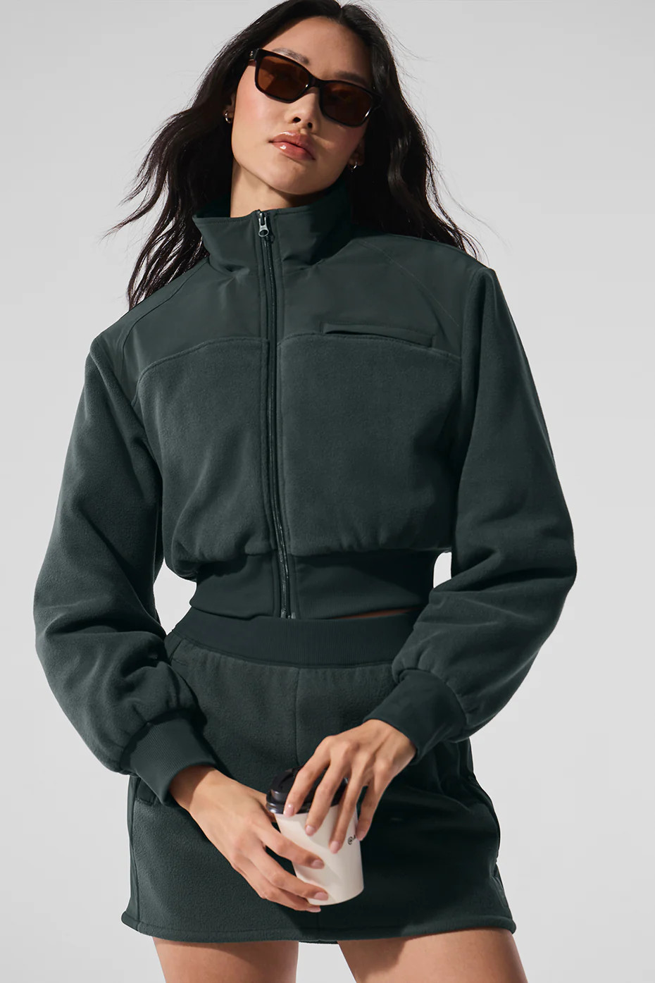 ALO | Polar Fleece Cropped Wintry Mix Jacket in Charcoal Green, Size: Small | Alo Yoga (US)