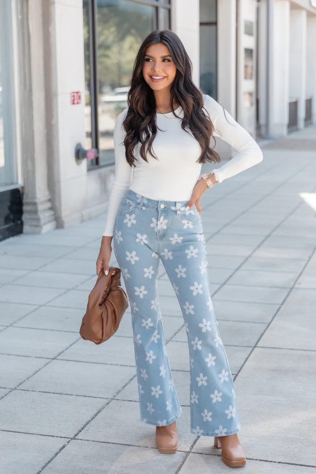 A Different Path Daisy Print Flare Jeans | Pink Lily