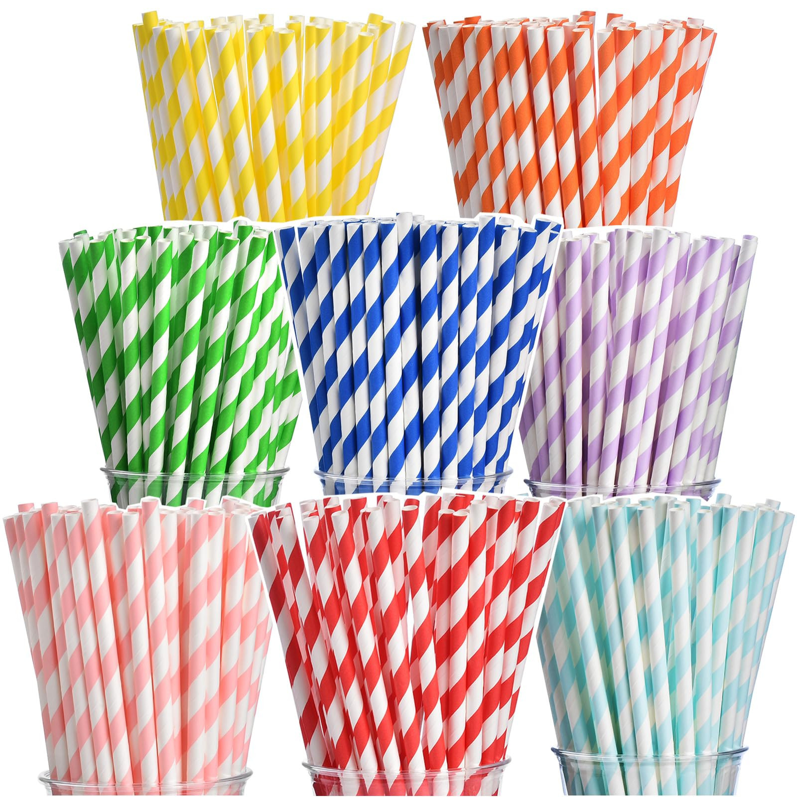 ALINK 200-Pack Biodegradable Paper Straws, Assorted Rainbow Striped Smoothie Straws for Birthday,... | Amazon (US)