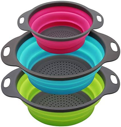 Qimh Collapsible Colander Set of 3 Round Silicone Kitchen Strainer Set - 2 pcs 4 Quart and 1 pcs ... | Amazon (US)