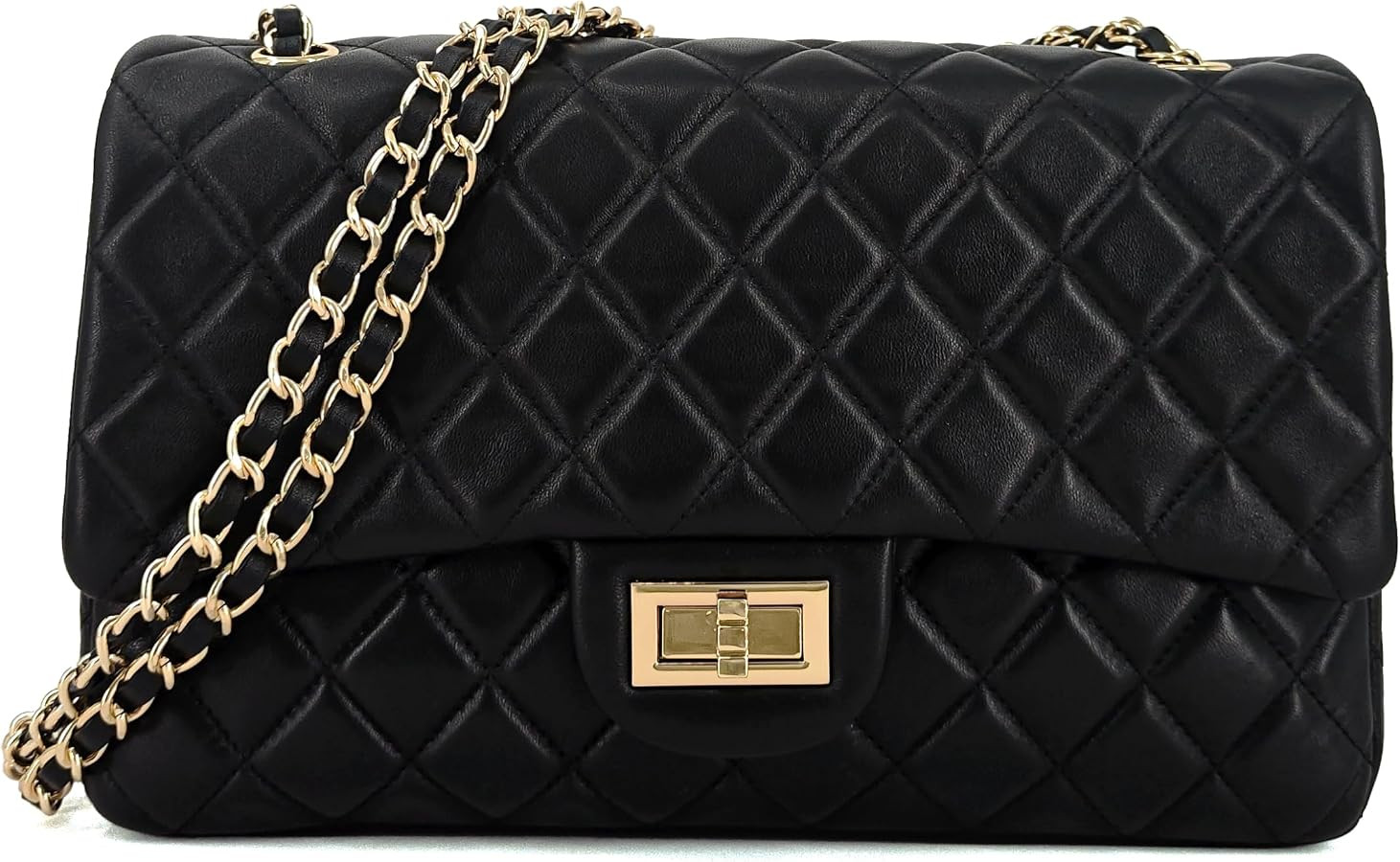 Quilted Lambskin Leather Crossbody Bag for Women, Classic Single Flap Shoulder Purse with Double ... | Amazon (US)