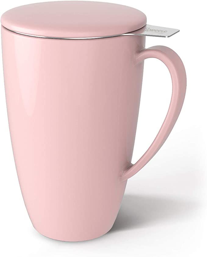 Sweese 201.108 Porcelain Tea Mug with Infuser and Lid, 15 OZ, Pink | Amazon (US)