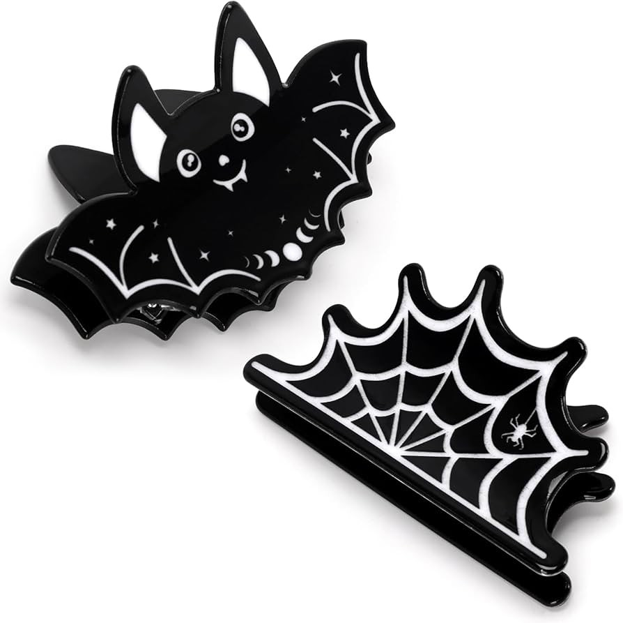 Yussti Halloween Hair Claw Clips Set of 2 Black Hair Clips Cute Halloween Hair Accessories Bat Sp... | Amazon (US)