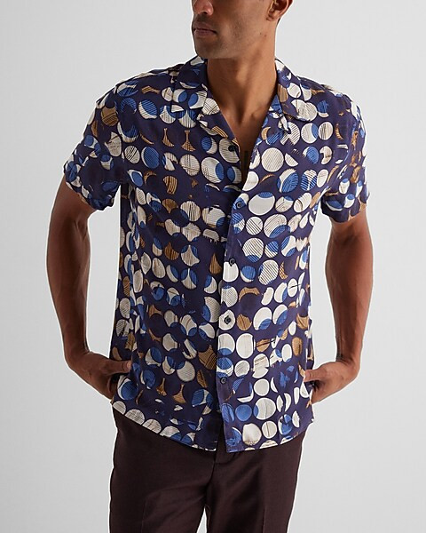 Abstract Printed Circle Rayon Short Sleeve Shirt | Express
