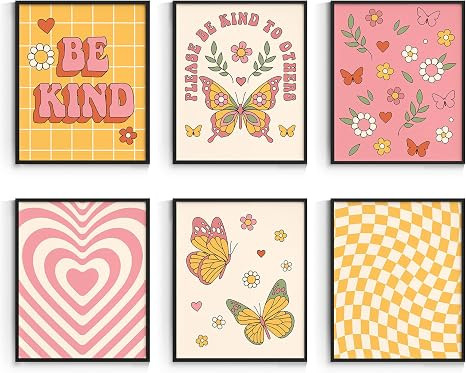 Habseligkeit Unframed 70s Hippie Wall Decors, Preppy Retro Posters, Vintage Trendy Room Decor, Cu... | Amazon (US)