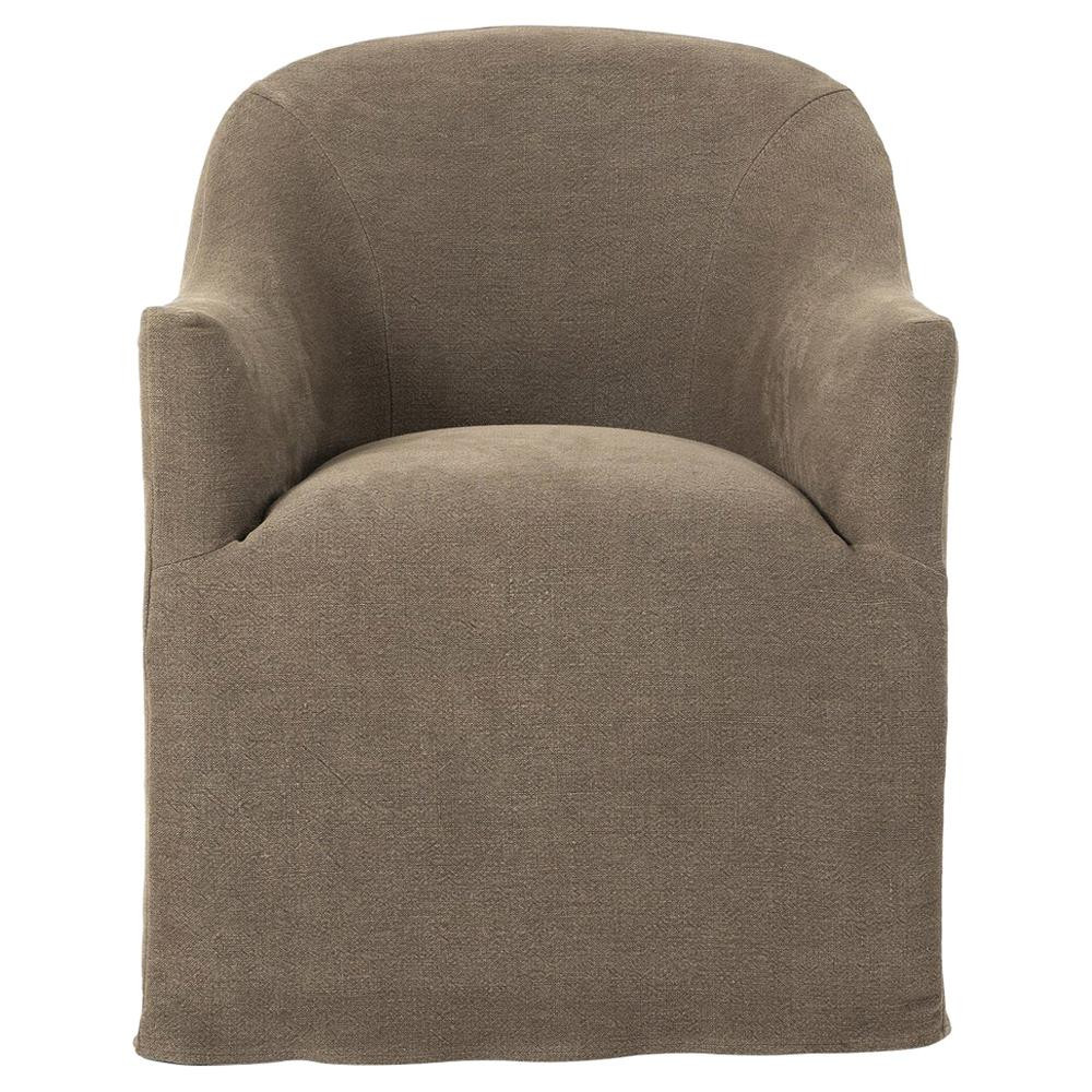 Desiree Modern French Coffee Brown Slipcover Dining Arm Chair | Kathy Kuo Home