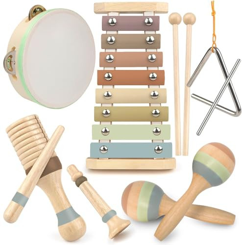 Stoie's Wooden Musical Instruments for Toddlers 1-3 - Montessori Music Toys for 1 Year Old, with Xylophone, Tambourine and More - Aids Educational Development and Creativity -Baby Musical Instruments | Amazon (US)