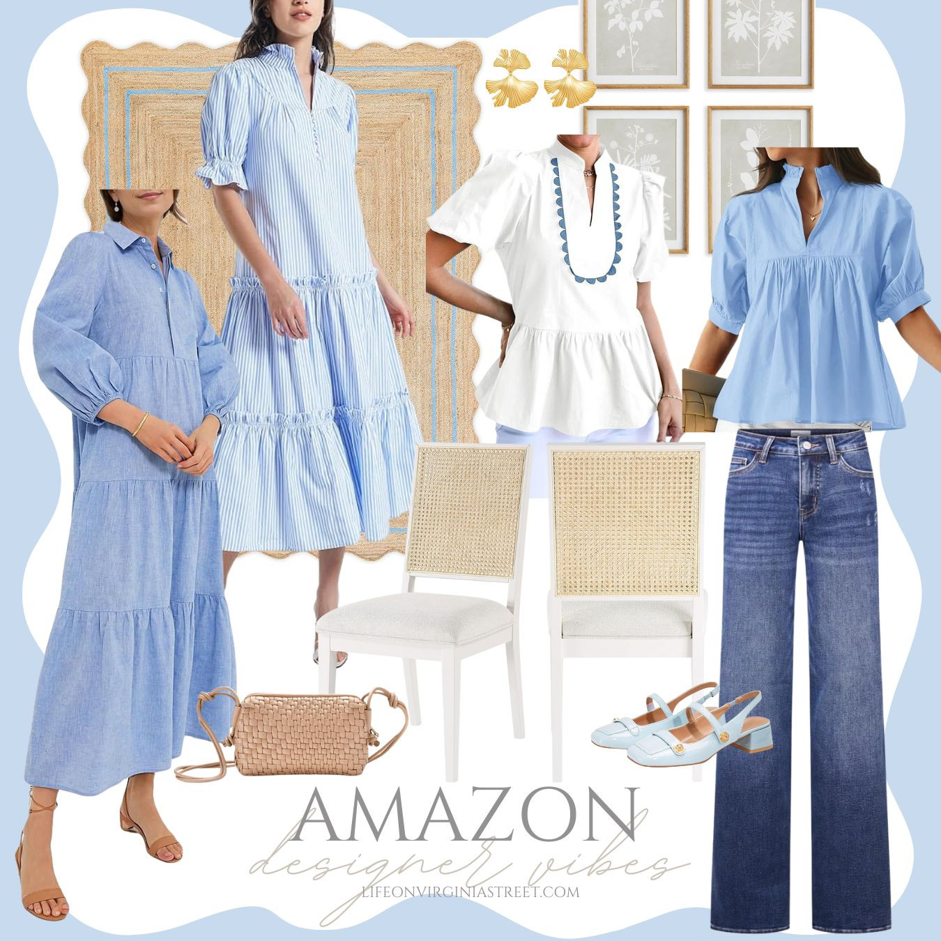 Loving these designer vibes on an Amazon budget! Get the look of Tuckernuck and Serena & Lily for less! Loving this puff sleeve maxi dress, peplum top, chic jeans, scalloped rug, cane back chairs, woven purse, and more! #ltkover40 #ltkseasonal #ltkfindsunder50 #ltkfindsunder100 #ltkstyletip #ltksalealert #ltkshoecrush #ltkitbag #ltkhome 

 

#LTKSeasonal #LTKHome #LTKSaleAlert