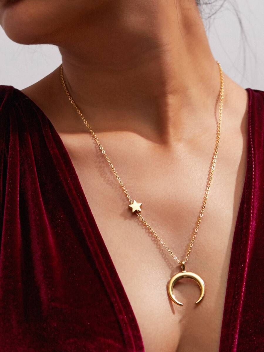 Crescent Moon & Star Chain Necklace | SHEIN