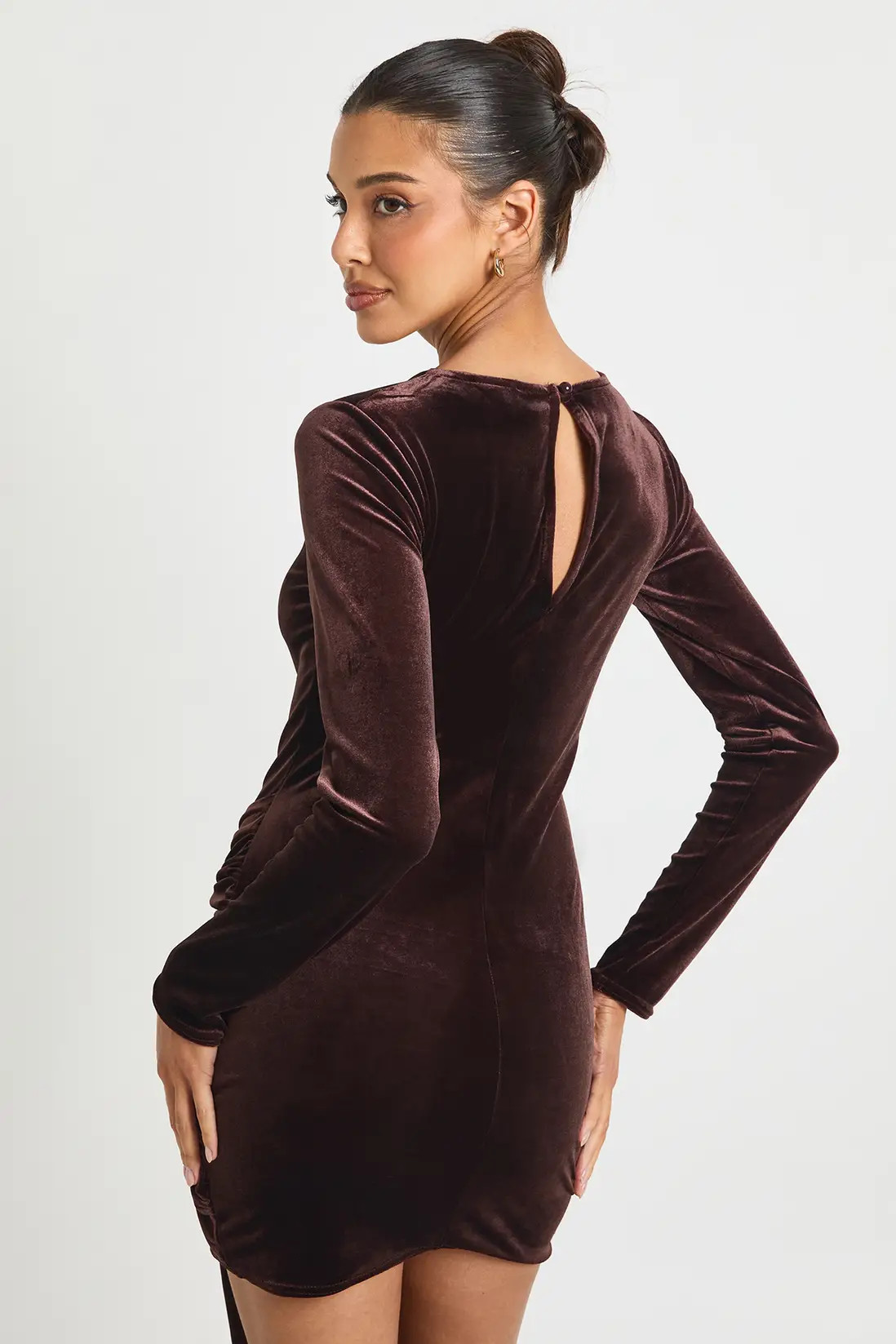 Velvet Tie Waist Long Sleeve Mini Dress | Boohoo.com (UK & IE)