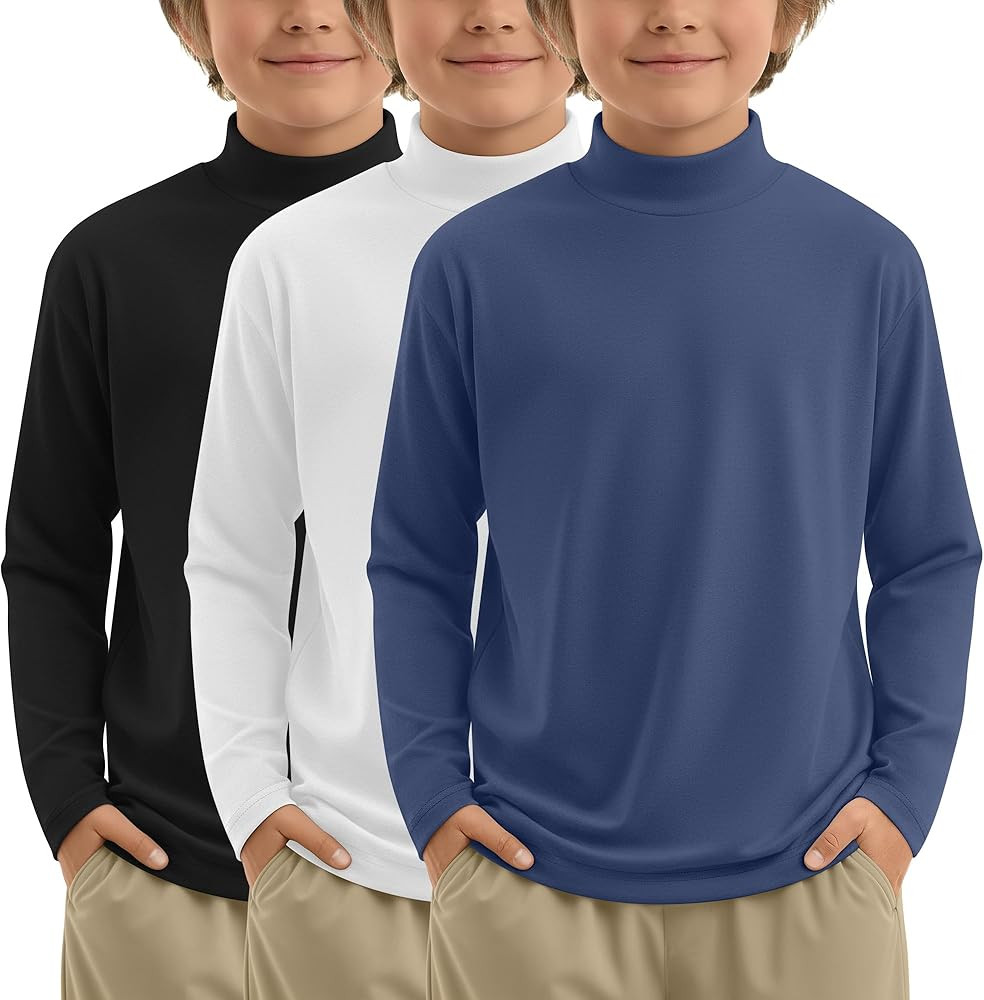 3 Pack Boys Mock Turtlrneck Long Sleeve Shirts Loose Fit Mock Neck Soft Tops Kids Solid Casual Wa... | Amazon (US)