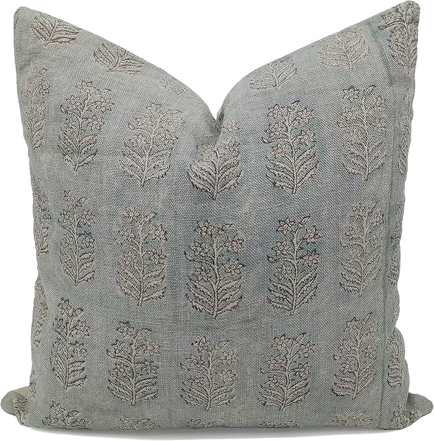 Thick Linen Throw Pillow Cover, Outdoor Pillow with Handloom Print, Sustainable Handmade Cushion ... | Amazon (US)