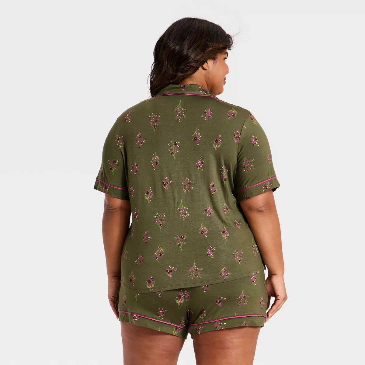 Women's Cloud Knit Modal Short Sleeve Notch Collar Top and Shorts Pajama Set - Auden™ Olive Gre... | Target