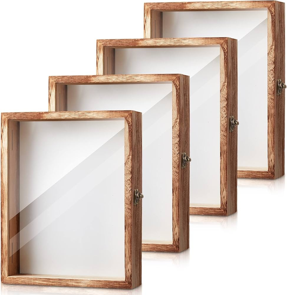 4 Pcs 8 x 10 Inch Wood Shadow Box Display Case, Wooden Shadowbox Picture Frame with Linen Back an... | Amazon (US)