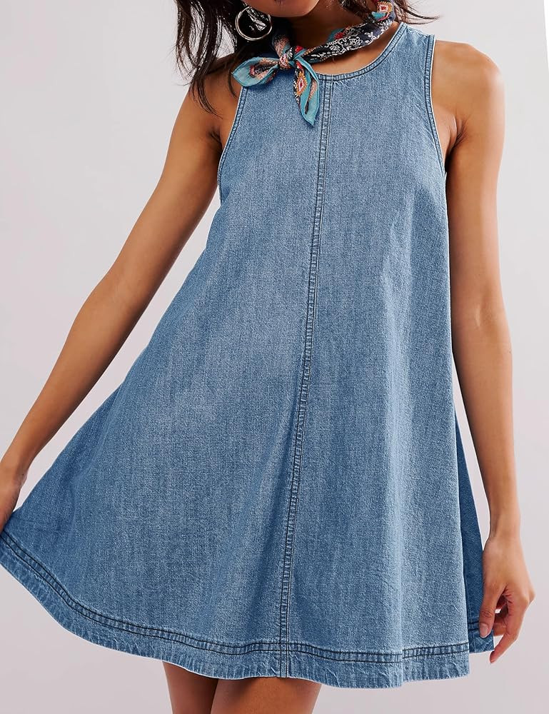 Women’s Denim Dress Summer Casual Sleeveless Jean Mini Dresses with Pockets | Amazon (US)