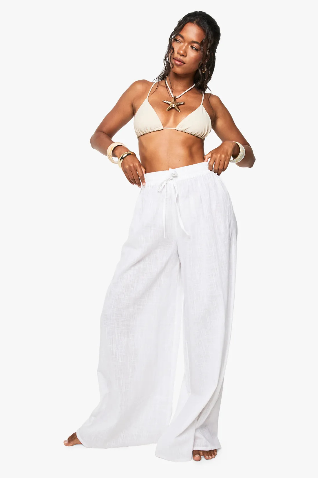 Linen Wide Leg Beach Trousers | boohoo (US & Canada)