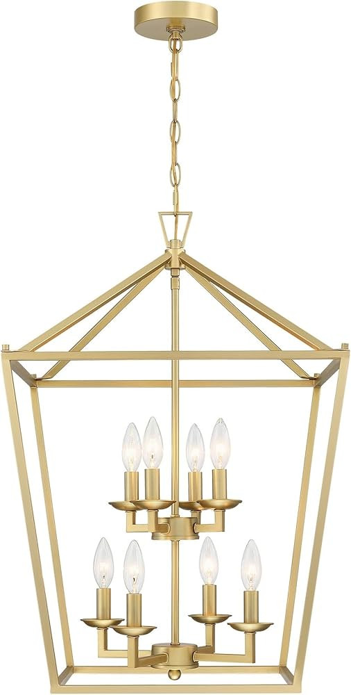 8-Light Geometric Cage Lantern Pendant Light Brushed Gold | Amazon (US)