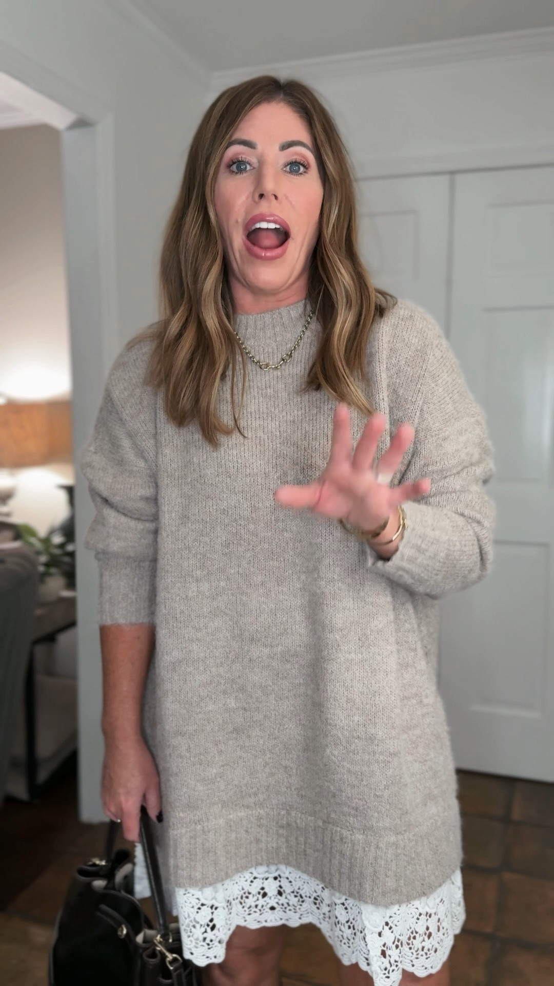 Stack an extra 30% OFF with code AEFALL30 at @American Eagle Outfitters 

The cutest mini sweater dress with layered lace skirt detail! This would be so cute for fall photos, Thanksgiving, and more! Comes in three color options, and runs oversized. I messed up and sized up to a large when I should have stuck with my true size medium.

Pair it with boots, flats or heels

#LTKOver40 #LTKSaleAlert #LTKootd