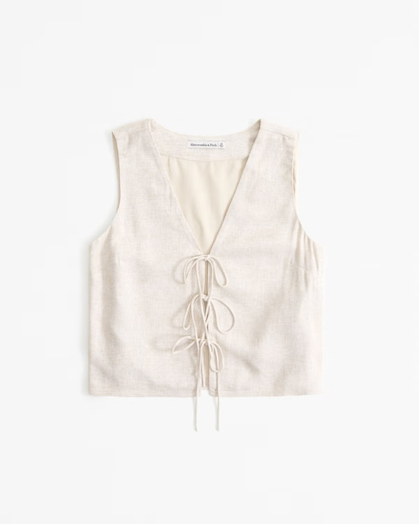 Women's Linen-Blend Tie-Front Vest Top | Women's New Arrivals | Abercrombie.com | Abercrombie & Fitch (UK)