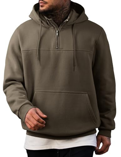 JMIERR Hoodies for Men Cotton Fleece Casual Oversized Drawstring Quarter Zip Fall Pullover Long Sleeve Sweatshirts, M Dusty Olive | Amazon (US)