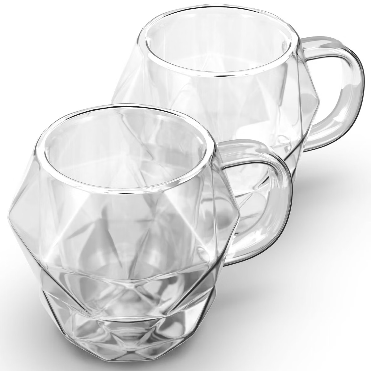 Elle Decor Insulated Coffee Mug Set of 2 Double Wall Diamond Shaped Glasses, Tea Cups, Glass Coff... | Target