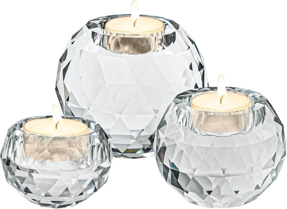 MrMrKura Crystal Candle Holders for Candle Tealight, Clear Votive Crystal Glass Candlestick Holde... | Amazon (US)