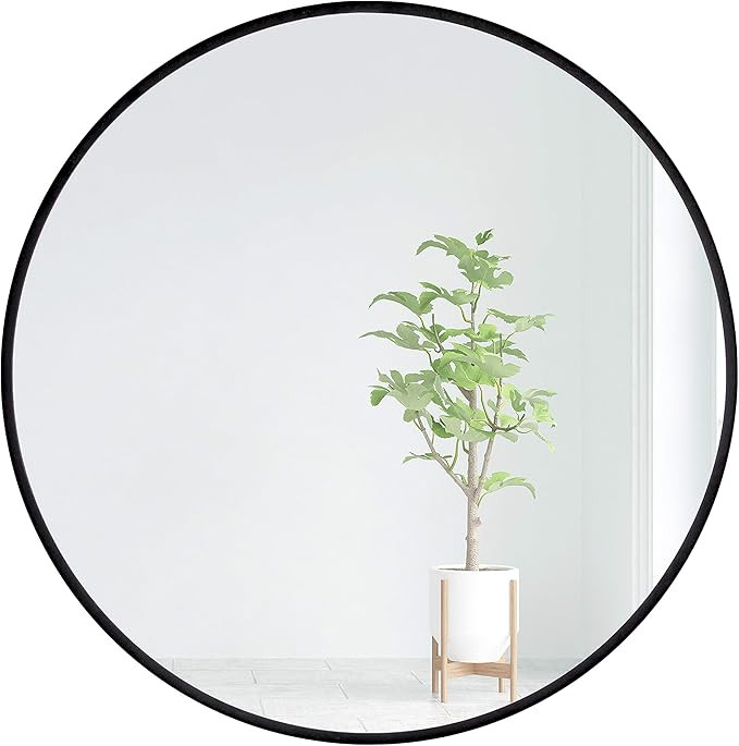 24 inch Round Mirror Black Metal Framed Wall Mount Bathroom Vanity Real Glass Circle Mirror for H... | Amazon (US)