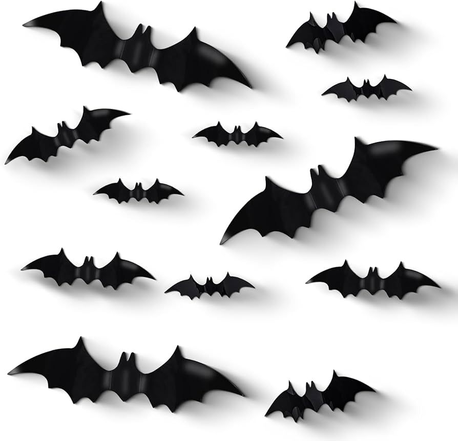Antner 120pcs Halloween 3D Bats PVC Scary Wall Decorative Sticker for Halloween Party Supplies DI... | Amazon (US)