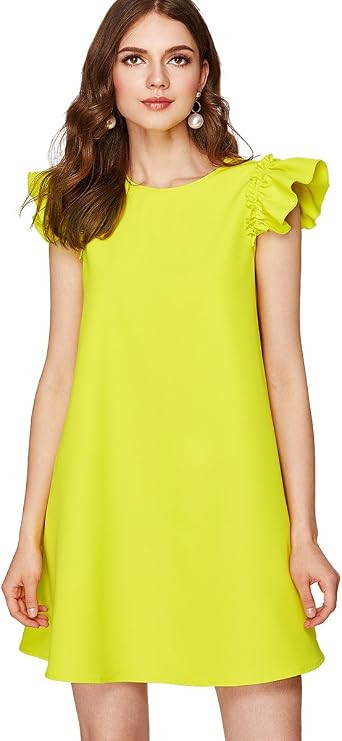 Romwe Women's Ruffle Trim Sleeve Summer Beach A Line Loose Swing Dress | Amazon (US)