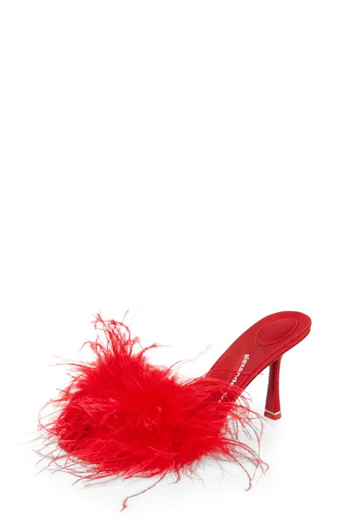 Alexander Wang Lulu Feather Trim Slide Sandal in Salsa Red at Nordstrom, Size 5Us | Nordstrom