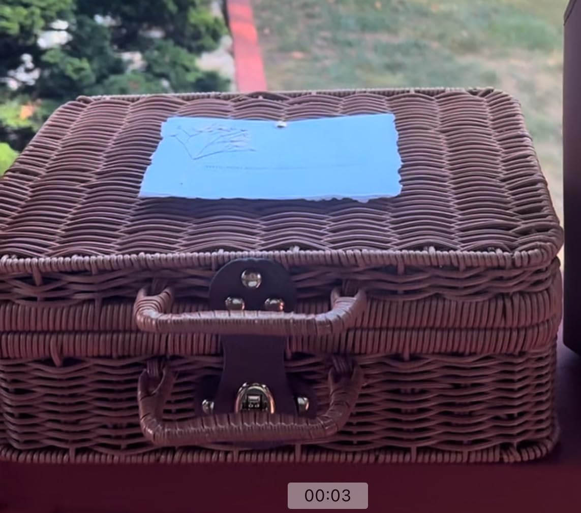 Wicker Picnic Basket, Decorative Prop Suitcase Vintage Storage Hamper Makeup Organizer, Metal Loc... | Amazon (US)