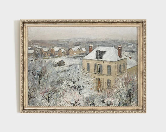 Vintage Winter Print   Victorian Village Oil Painting | Etsy | Etsy (US)