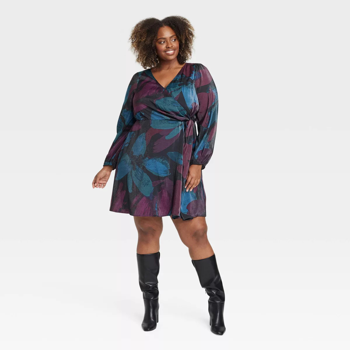 Women's Balloon Long Sleeve Midi Wrap Dress - Ava & Viv™ | Target