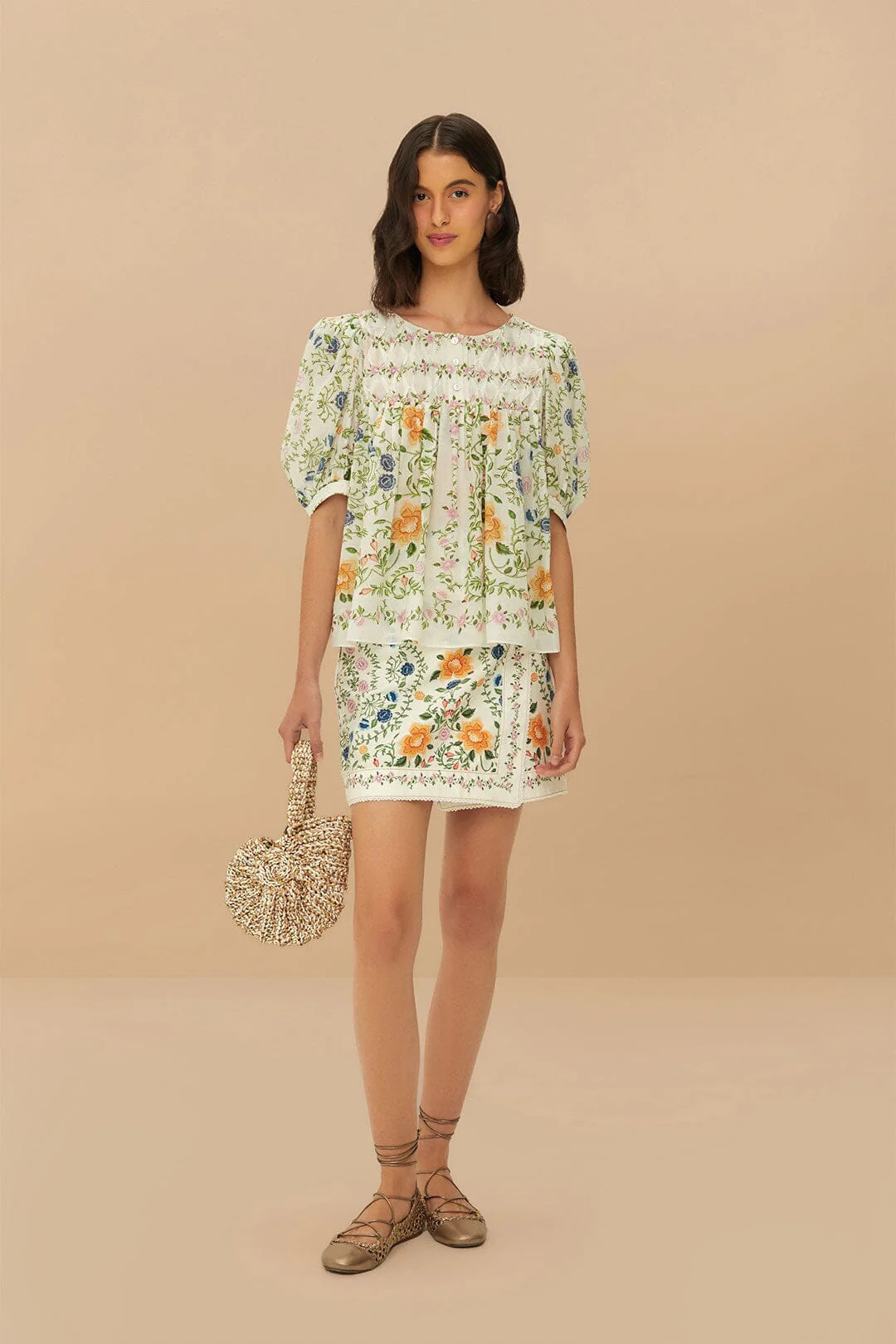 Off-White Folk Floral Mini Skirt | FarmRio (US)