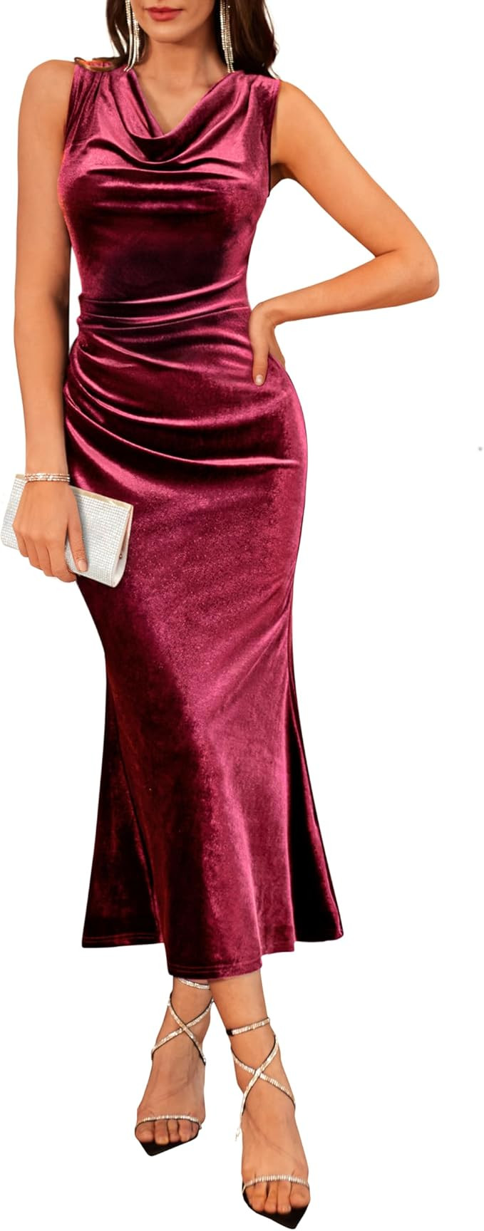 GRACE KARIN 2025 Velvet Wedding Guest Dresses for Women, Winter Formal Cocktail Maxi Dress, Cowl ... | Amazon (US)