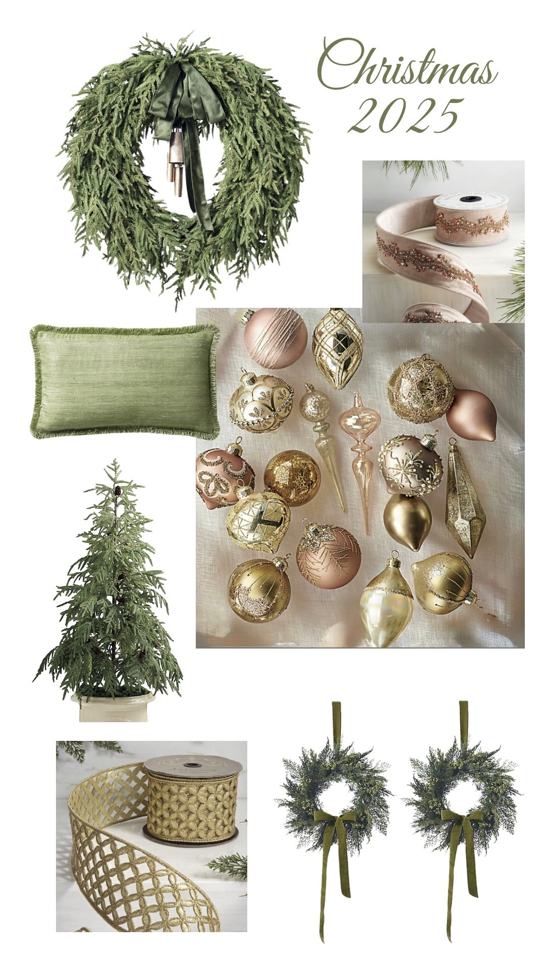 Sophisticated Christmas decor
Elegant holiday decorations 
Tabletop trees, 5’ trees
Wreaths
Ornaments
Ribbon

#LTKSeasonal #LTKHome