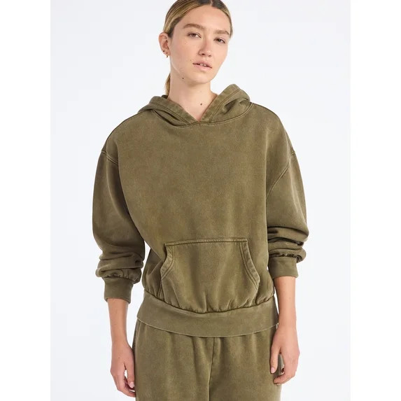 Scoop Women’s and Women's Plus Mineral Washed Oversized Cropped Hoodie, Sizes XS-4X | Walmart (US)