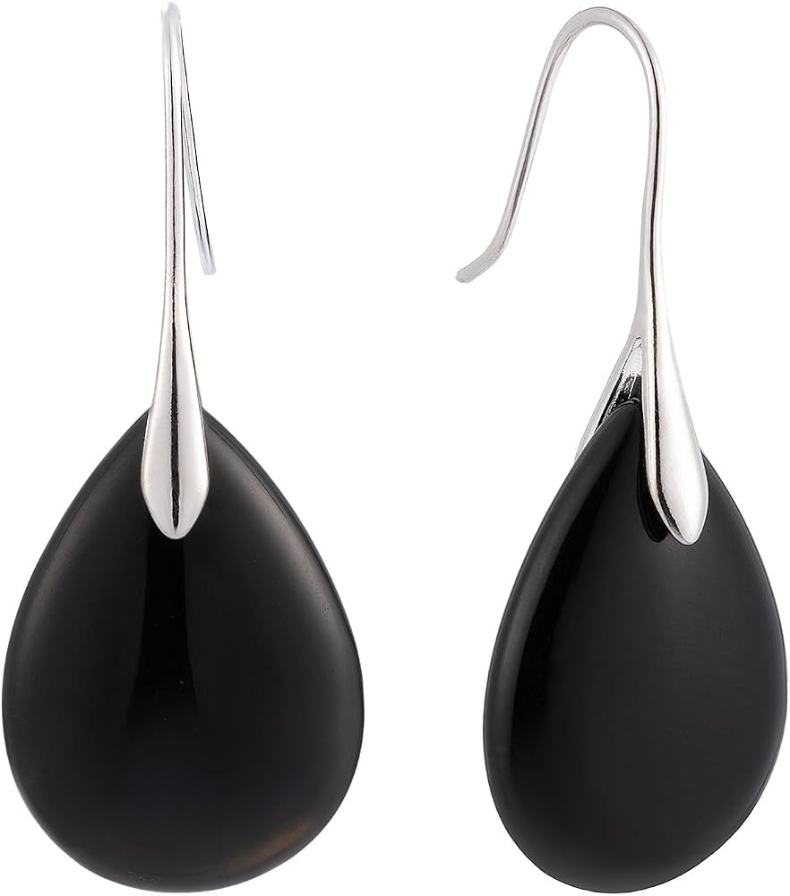 SELOVO Agate Teardrop Stone Grey Drop Earrings Fishhook Dangle Earrings Silver Tone | Amazon (US)