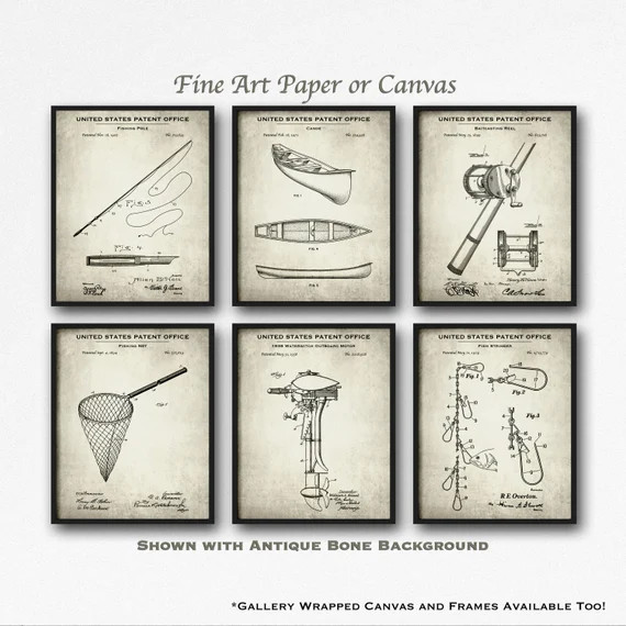 Fishing Set of 6 Patent Art Prints  Fishing Poster Set  Bass | Etsy | Etsy (US)