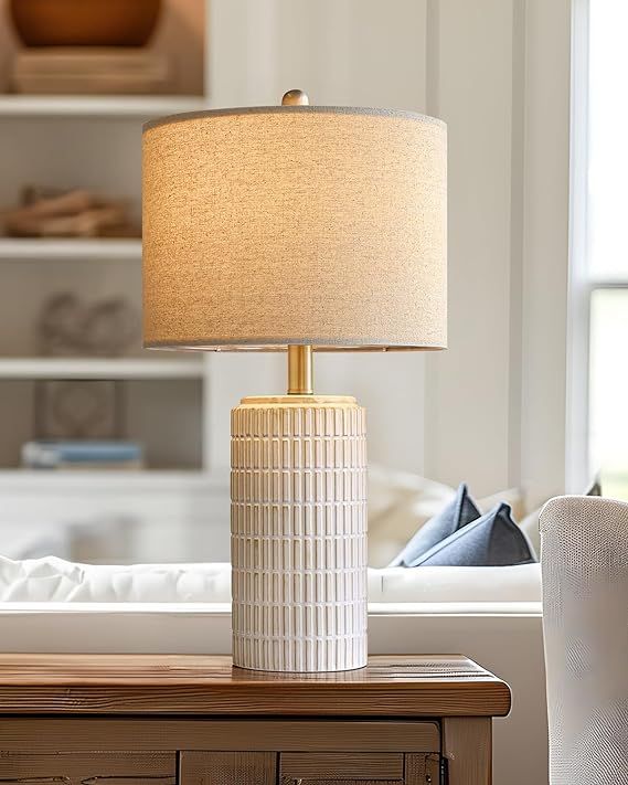 PoKat 23'' Bedside Table Lamp for Bedroom Nightstand - Ceramic Lamp for Living Room, White Night ... | Amazon (US)