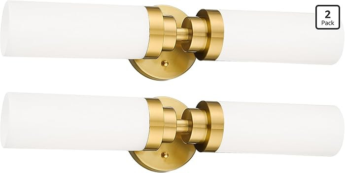 Emak 2 Pack Brushed Gold Bathroom Light Fixtures, 2 Light Bathroom Vanity Light with Milk Glass S... | Amazon (US)