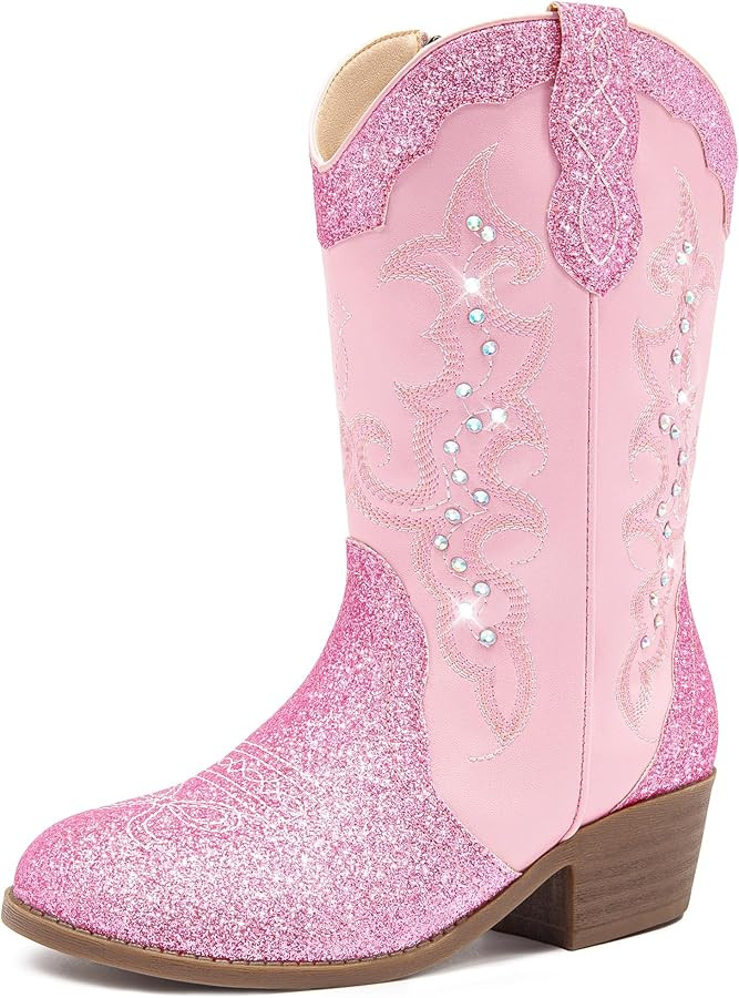 Girls Cowboy Boots Cowgirl Western Boot for Kids Rhinestone Sparkly Toddler Dress Boots Ponited T... | Amazon (US)
