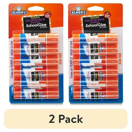 (2 pack) Elmer's Disappearing Purple School Glue Sticks, Washable, 0.21 Ounce Glue Sticks, 6 Count | Walmart (US)