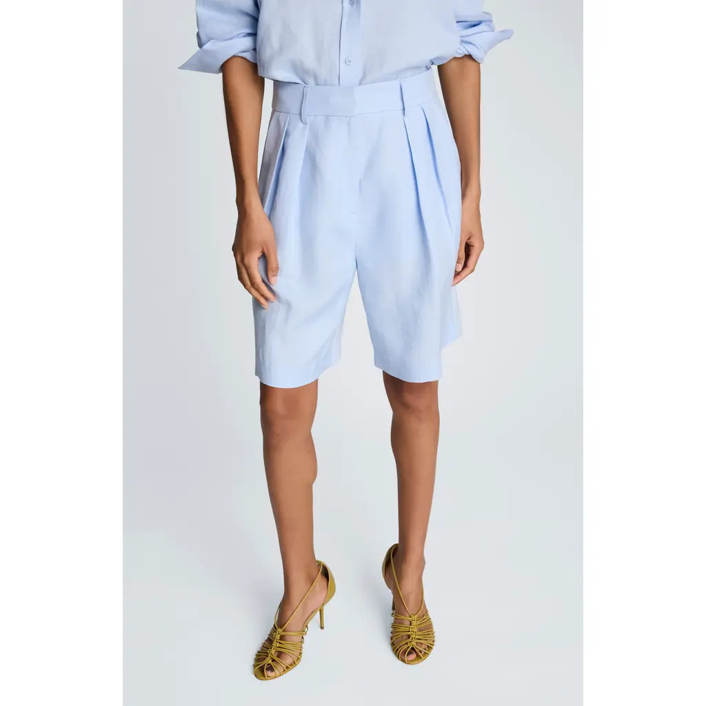 Kenneth Cole Pleated Linen Bermuda Shorts in Blue Dawn at Nordstrom, Size 0 | Nordstrom