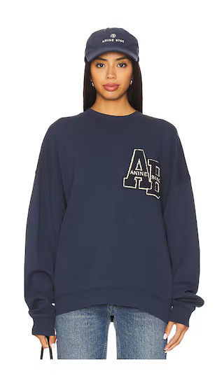 Miles Oversized Letterman Sweatshirt in Washed Navy | Revolve Clothing (Global)