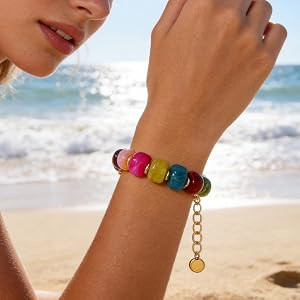 Chunky Beaded Bracelet for Women Dopamine Colorful Resin bangles Blue White Hot Pink Beaded Boho ... | Amazon (US)