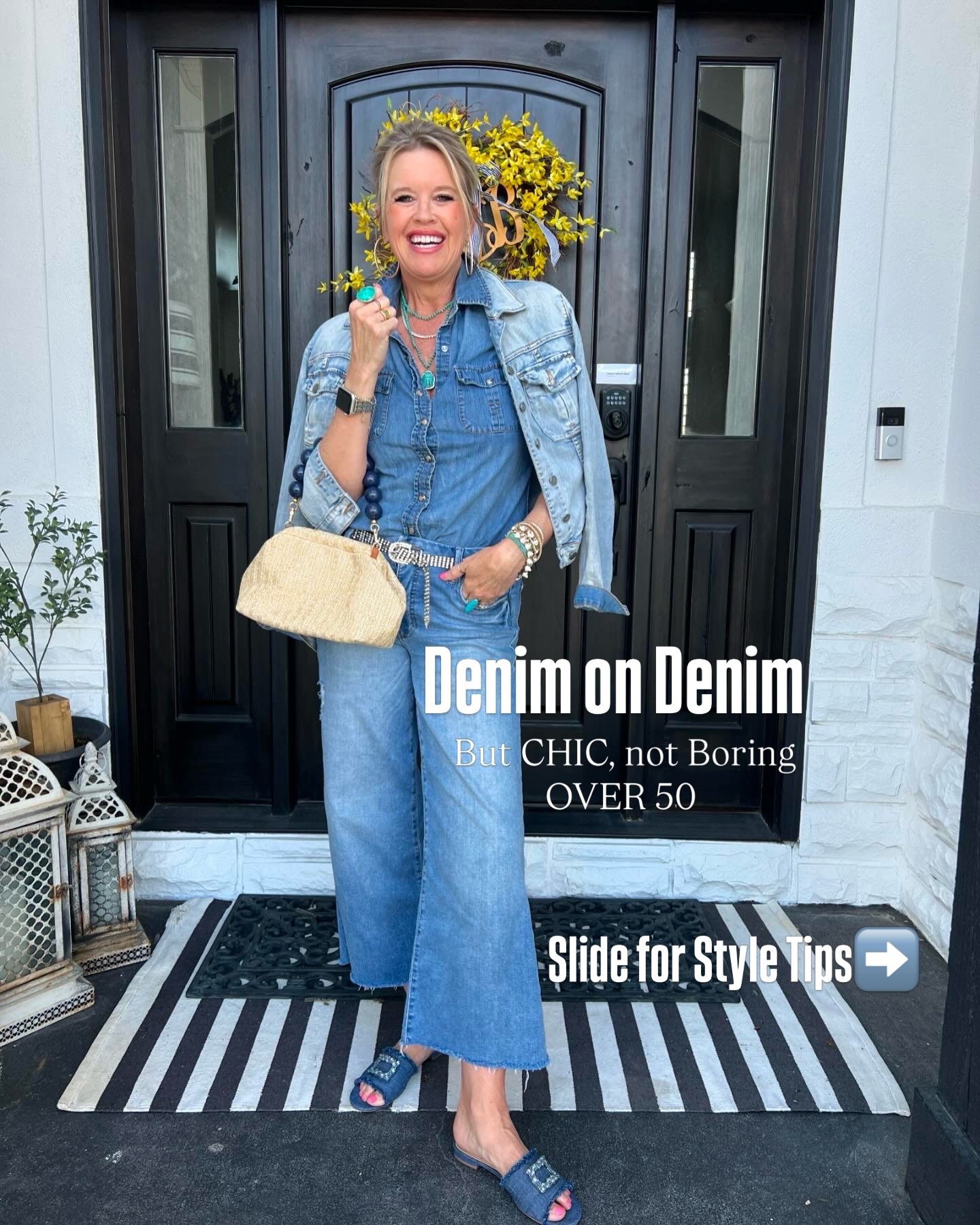 Denim on Denim but CHIC, NOT Boring OVER 50✔️

Love the denim on denim “Canada tuxedo” look, perfect and chic when you don’t know what to wear✔️

Always chic- and never boring when you add Fab & Fun accessories…
-Denim slide sandals with some bling (mine are Vincent Compton) sold out so I linked an affordable option almost identical to:)
-Mixing bling and turquoise Jewelry adds interest, and bring on those layers!
-A touch of Texture with a straw bag

-The Meg wide leg jean is one of my favorite pairs of jeans, cute year round…

Wear in the summer and spring with sandals, date night with a heel

-Denim jacket is my all time favorite denim jacket, not boxy, slightly tappers in, hits at the right spot and  comes in several washes ( I own all) 

Denim shirt cloth and stone old (linked similar favorites I do own from Chicos, Nordstrom  etc all fit tts 

Linked the accessories that I could that are in stock or similarr


-Nothing Better than a great Denim shirt, a piece you’ll wear on repeat year round!


Tell me below your favorite denim to wear⬇️ I’ll go first…
Mother
Kut from the Kloth
Risen
Wit and Wisdom 
Spanx
Cloth & Stone

All the pieces fit tts 

#denimondenim #canadiantuxedo #midlifefashion

#LTKOver40 #LTKootd #LTKgrwm