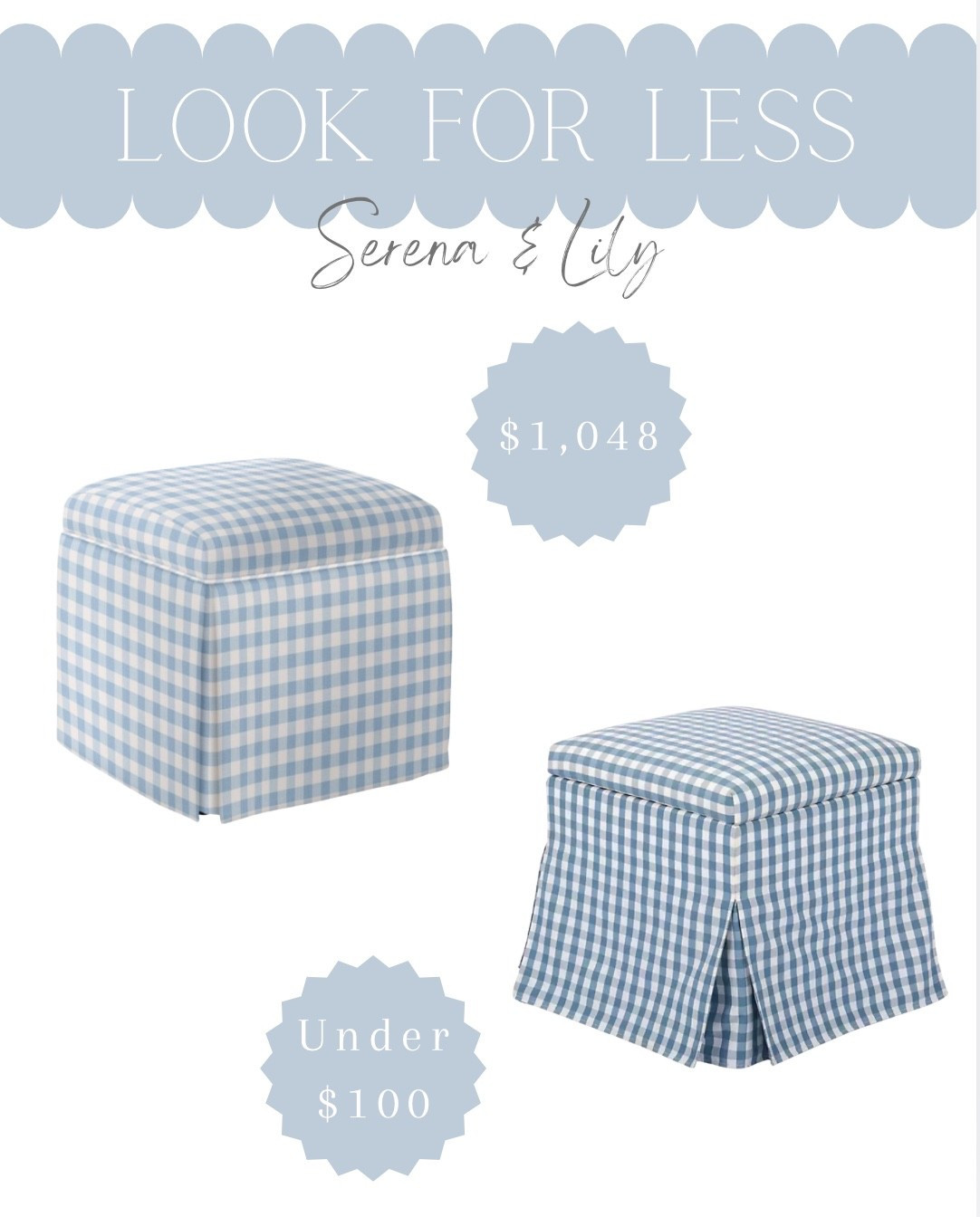 New Serena & Lily look for less!! This blue & white gingham skirted storage ottoman is under $100 and will sell out fast!!! Use code WINTER20 for an additional 20% off!!

coastal decor, coastal home decor, coastal decorating, coastal interiors, coastal house decor, neutral home decor, modern traditional, traditional home decor,  hamptons style, Nantucket style, New England style, classic coastal, timeless, blue & white home decor, coastal grandmillennial, coastal grandmother, Nancy Meyers style,
Serena & Lily dupe, Serena & Lily look alike, designer dupe

#LTKSaleAlert #LTKHome