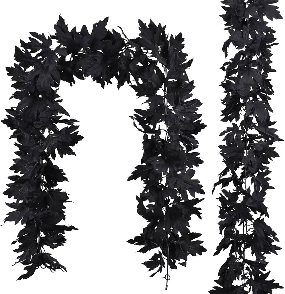 Lvydec 2 Pack Black Halloween Fall Maple Garland - 5.9ft/Piece Artificial Hanging Fall Leave Vine... | Amazon (US)