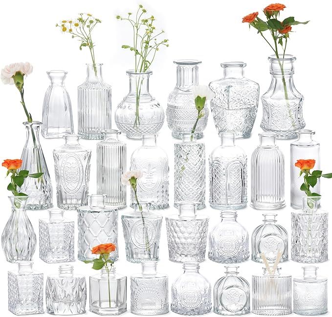 Bud Vases Set of 30, Glass Vases for Centerpieces, Small Vases for Flowers, Glass Bud Vases Mini ... | Amazon (US)